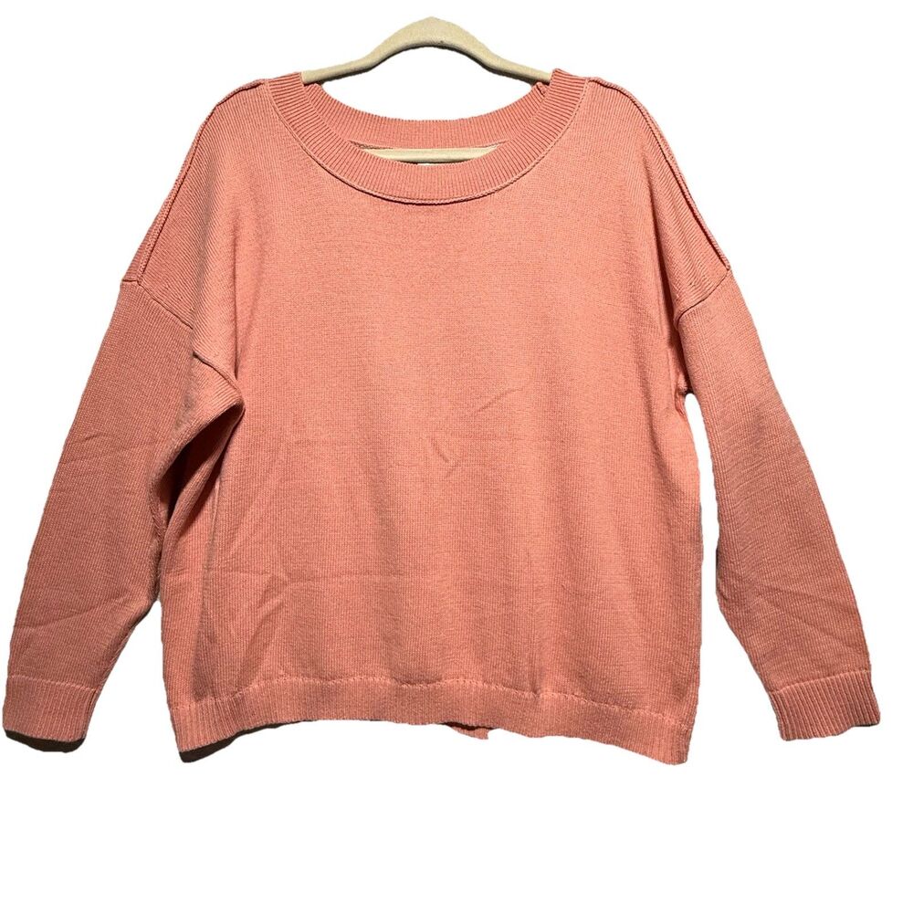 J Jill Sweater Coral Rib Knit Trim Pullover Crew Neck Casual Womens M Petite